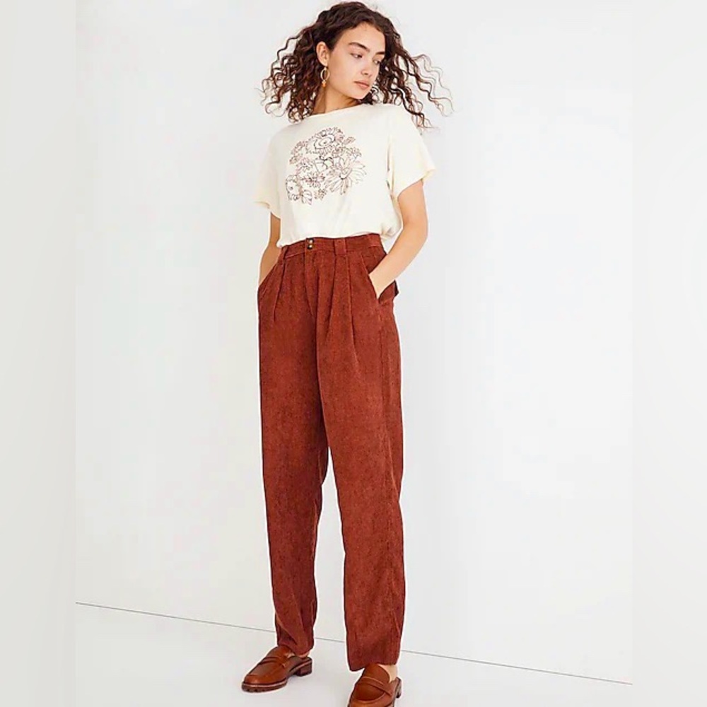 MADEWELL Red Corduroy High-Rise Tapered Pants NWT size 2